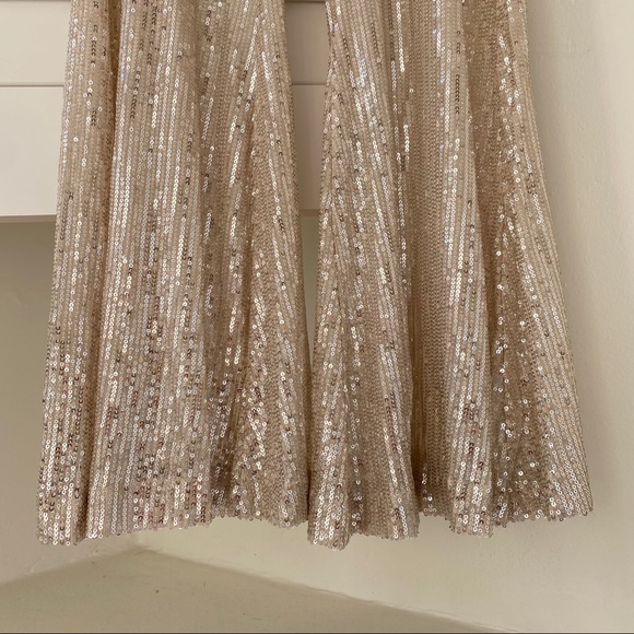 Blush Boutique Light Gold Sequin Bell Bottom Pants - Picture 6 of 10